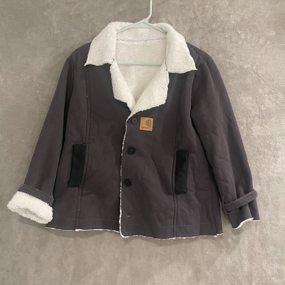 Carhartt Jacket‎ Mens XL Gray Sherpa Lined Button Front Fleece Collar Workwear